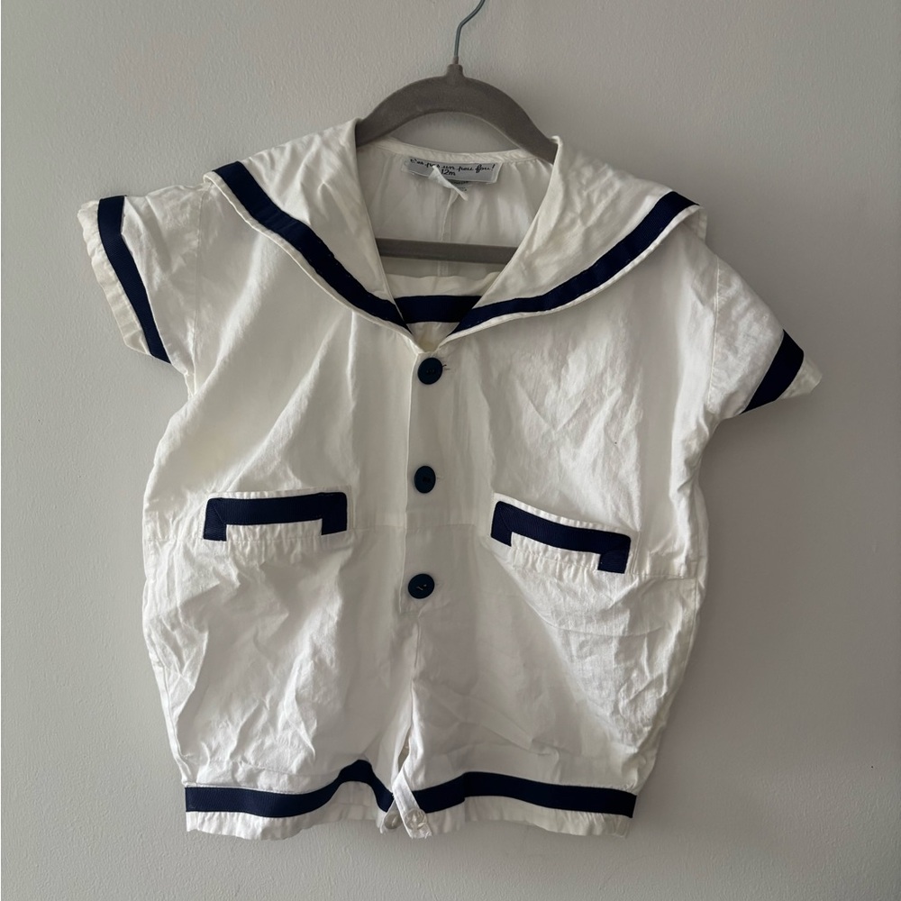 Vintage Baby 12M White Sailor Style Shirt with Navy Accents